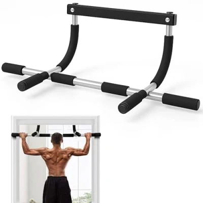 Image of ZENO Pull Up Bar for Doorway Chin with Padded Handles Door Mounted Ups No Drilling Required Black &amp; Grey