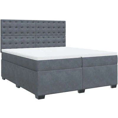 Image of vidaXL Box Spring Bed with Mattress Dark Grey 200x200 cm Velvet