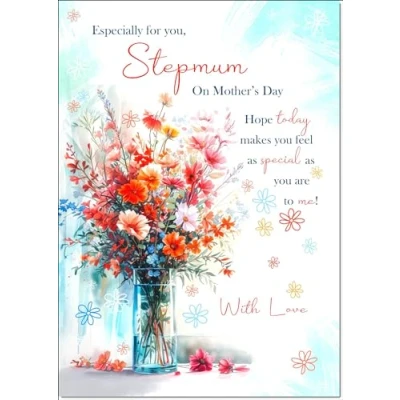Image of doodlecards Step Mum Mothers Day Card Bright Bouquet Medium Size with Plain Envelope