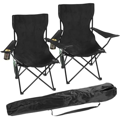 Image of Taylor &amp; Brown Set of 2 Lightweight Folding Camp Chair Portable Chairs with Cup Holder, Side Pocket and Bag Perfect for Camping, Festivals, Garden, Fishing, Beach BBQs, Black