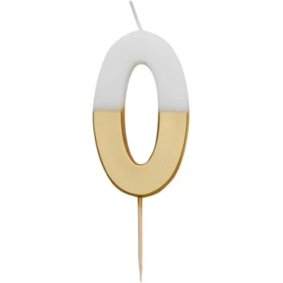 Image of Talking Tables White and Gold Number 0 Candle Premium Quality Cake Topper Decoration for Kids, Adults, Teenagers, Birthday Party, Anniversary, Milestone, GoldCandle0,White/Gold,8 cm
