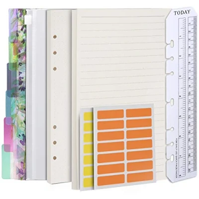 Image of Teenitor Refillable A5 Notebook Set 6 holes Loose leaf Dotted Paper, Lined pcs PVC Binder Index Dividers, Zip Lock Envelope, Ruler and 28 Sticky label, Planner Refill Paper Ruled