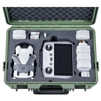 Image of Lykus Titan MM410 Waterproof Hard Case (Green) for DJI Mini 4 Pro/Mini 3/ Pro and RC 2/ RC/RC N2, Support 7 Batteries Lanyard [CASE ONLY] Black