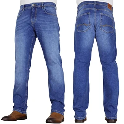 Image of Crosshatch Mens &#039;Tarrow&#039; Straight Leg Stretch Denim Jean with Designer Belt by JeanBase Mid Wash (Without Belt) 30W X 32L
