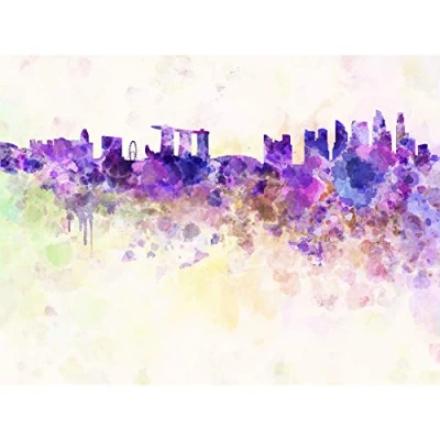 Image of Wee Blue Coo MP PAINTING ILLUSTRATION ABSTRACT CITYSCAPE SKYLINE SINGAPORE PAINT SPLASH 18x24 INCH ART POSTER PRINT PICTURE LV6608