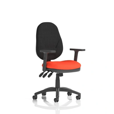 Image of Eclipse Plus XL Lever Task Operator Chair Black Back Bespoke Seat with Height Adjustable Arms In Tabasco Orange