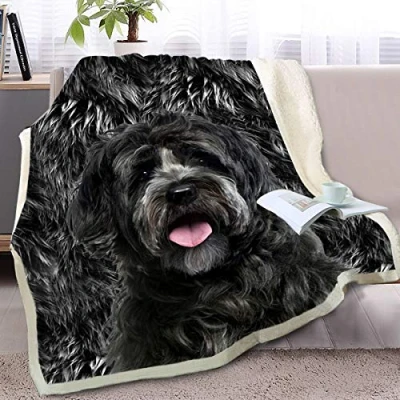 Image of BlessLiving Cute Dog Throw Blanket Sherpa Fleece 3d Animal Print Reversible Blankets for Bed and Couch Schnauzer Twin/Double (150x200cm)