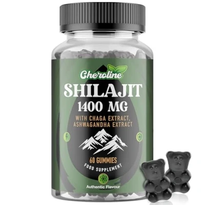 Image of Shilajit Gummies 1400mg, Pure Himalayan with Chaga and Ashwagandha, 85+ Trace Minerals, Rich in Fulvic Acid, for Energy &amp; Immune, Authentic Flavor, Sugar Free, Vegan (60 Count (Pack of 1))