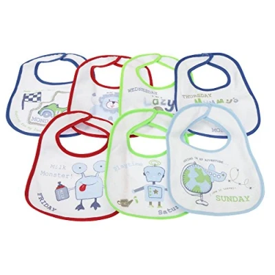 Image of Baby Patterned 7 Days of The Week Bibs in Boys &amp; Girls Options (Pack 7) (0 6 Months) (Blue)