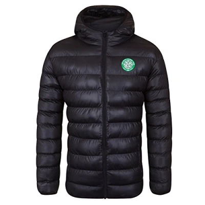 Image of Celtic FC Official Football Gift Mens Quilted Hooded Winter Jacket XL Black