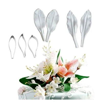 Image of Lily Petal Leaf Veiner Cutter Silicone Molds Stainless Steel Fondant Set, Cake Decorating Toosl Cookie Baking Mould,Bakeware Sugarcract Chocolate Gumpaste