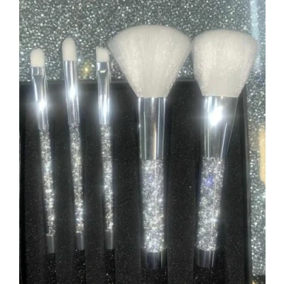Image of NEW SILVER CRYSTAL MAKE UP BRUSHES SET OF 5 SPARKLY BLING CRUSHED DIAMOND_UK