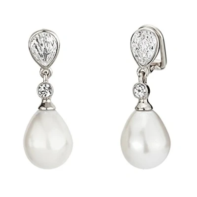 Image of Traveller Women&#039;s Clip On Earrings Drop Pearl, 32x15 mm, Crystal Platinum