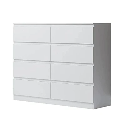 Image of FWStyle Modern 8 Drawer Chest, 40 cm Length x 120 Width 99 Height, Matt White