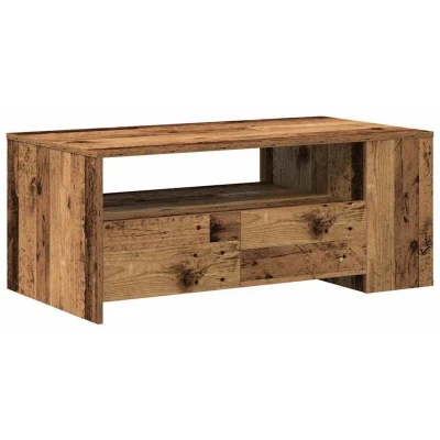 Image of vidaXL Coffee Table Old Rustic Solid Wood Weathered Medium Size with Drawers &amp; Shelf for Living Room/Home Furniture Decor