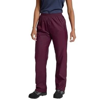 Image of Mountain Warehouse Pakka Womens Waterproof Over Trousers Packaway Bag, Breathable Rain Pants, Hook &amp; Loop Ankle Opening Ladies Rainwear for Autumn Winter Outdoors Dark Purple Women&#039;s Size 6