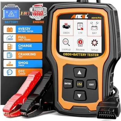 Image of ANCEL AD410 PRO OBD2 Scanner Battery Tester, Code Readers Scan Tools 6V 12V Motorcycle Load Automotive Car Engine Diagnostic Tool Cranking Test Charging System Analyzer