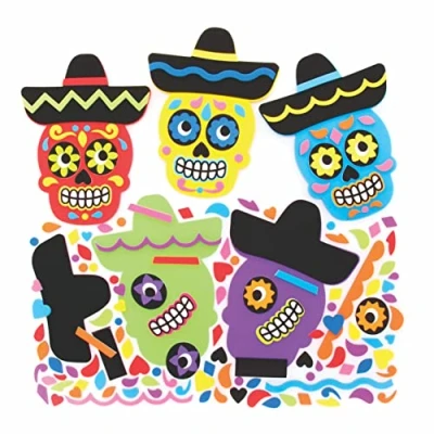 Image of Baker Ross FE748 Day of the Dead Mix &amp; Match Magnet Kits Pack 8, Halloween Magnets for Kids, Fridge Children, Make Your Own Craft Kit