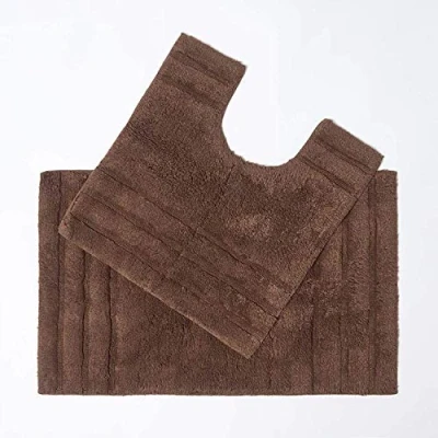 Image of HOMESCAPES Spa Supreme Luxury Bath Mat &amp; Pedestal Set, Chocolate Brown, Very Heavy 1800 GSM, Super Soft Plush Cotton Rug, 50x80cm, 50x55cm, Washable at Home