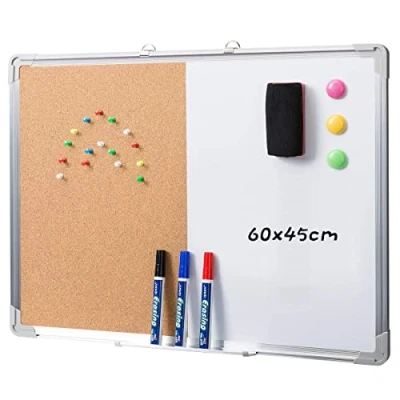 Image of DOEWORKS Combination Whiteboard Double Sides Magnetic &amp; Combo Board Set, Wall Mounted Notice Bulletin Dry Erase/Cork with Aluminum Frame