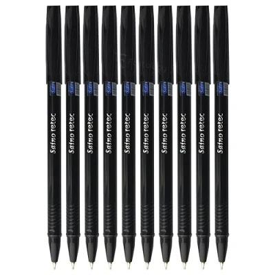 Image of SAINO Retec Ballpoint Pens, RED, Fine Point (0.7mm), Pack of 10, Writing, Smooth Ball Comfort Grip, Ideal for School Office Home Business Pens