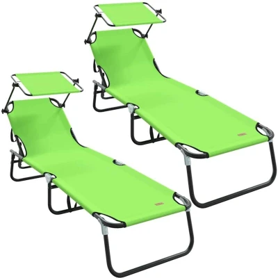 Image of vidaXL Folding Sun Loungers 2 pcs with Canopy Green 600D Oxford Fabric