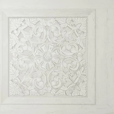 Image of Carved Wood Panel Off White Wallpaper Modern Floral Flowers Contemporary Feature Wall