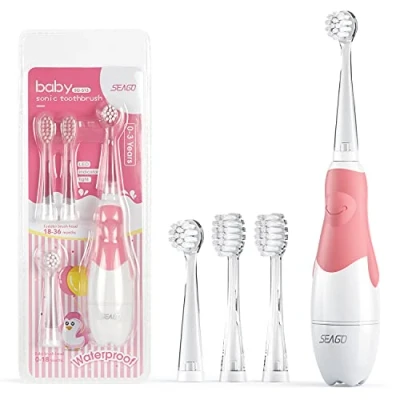Image of SEAGO SG 513 Pink Children&#039;s Sonic Toothbrush, Pink, 1xAAA 1.5V (not Included), 4 Tips