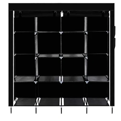 Image of wenyuyu Clothes Wardrobe, Portable Closet, Garment Organiser Rack with Hanging Rails, Shelves, Side Pockets, 170 x 45 168 cm, Large Capacity for Bedroom, Living Room (Black)