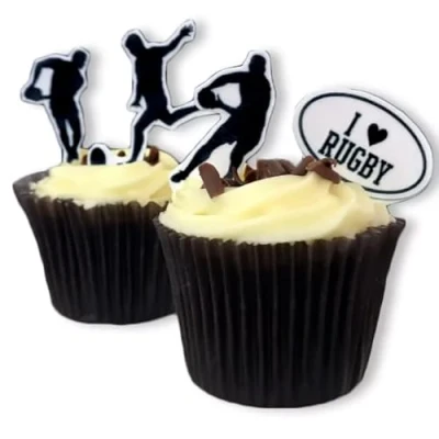 Image of 27 Stand Up Silhouette Rugby Themed Edible Wafer Paper Cake Toppers Decorations