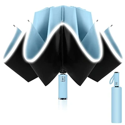 Image of Poligono Umbrella, Wind Resistant Compact Travel Folding Umbrellas, Umbrella Windproof Strong,10 Ribs Splints for Men Women, Diameter 105 cm, Sky blue