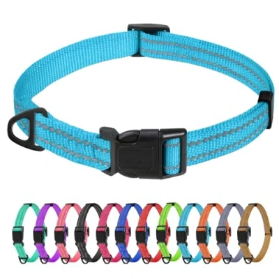Image of TagMe Reflective Nylon Dog Collars, Adjustable Classic Collar with Quick Release Buckle for Extra Small Dogs, SkyBlue, 1.5 cm Width