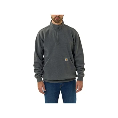 Image of Carhartt Men&#039;s Loose Fit Midweight Quarter Zip Mock Neck Sweatshirt, Carbon heather, XXL/Plus