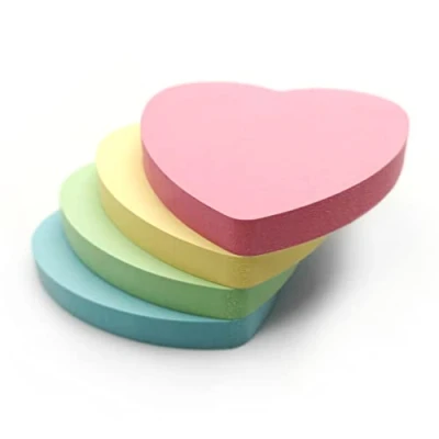 Image of Evergreen Goods 4 Sticky Notes Pads Heart Shape Note Pastel Candy Colours (Yellow, Pink, Green, Blue) Removable Adhesive 100 Sheets per pad 76x76mm (3&quot;x3&quot;) Love Note, Reminders, to Do, Memo