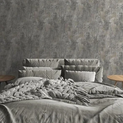 Image of SOPHIE LAURENCE Cove Textured Charcoal Wallpaper 10 X 0.53 M Roll Industrial Concrete Effect with Metallic Gold Accents