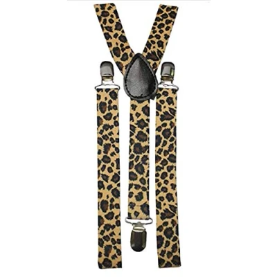 Image of L&amp;C® MENS LADIES UNISEX ADJUSTABLE SLIM BRACES TROUSER SUSPENDERS FANCY DRESS CLIP ON (Leopard)