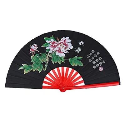 Image of VGEBY Traditional Chinese Fan, Kung Fu Fighting Tai Chi Fan Bamboo Fabric (Black) Strength Training Competitive Movement