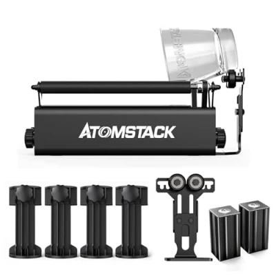 Image of ATOMSTACK R3 PRO Laser Rotary Roller, Engraver Y Axis Roller with 360 Rotating Engraving for Cylindrical Objects (4 Additional Raised Columns, 2 Auxiliary Support Shaft)
