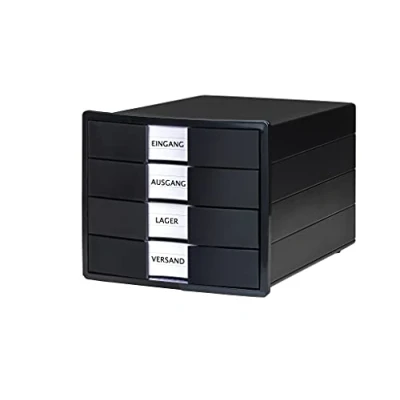 Image of HAN Impuls 2.0 Karma Drawer Box at Least 80% Recycled Plastic with 4 Closed Drawers for DIN A4/C4 Including Labelling Labels, Pull Out Lock, Furniture Friendly Rubber Feet, 10128 13, Black