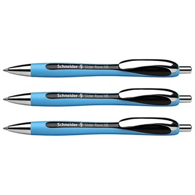 Image of Schneider Slider Rave XB RETRACTABLE Viscoglide Ballpoint Pens Pack of 3 Large Black Paste