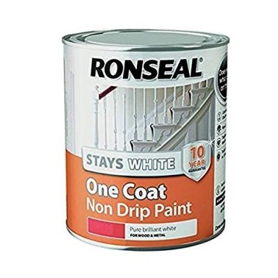 Image of Ronseal RSLOCSWGP25L One Coat Stays Gloss Paint, White, 2.5 Litre