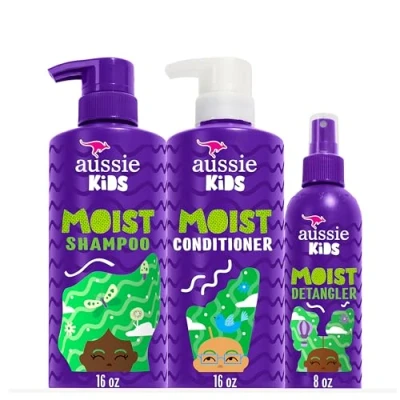 Image of Aussie Kids Shampoo, Conditioner, and Detangler Bundle, Sulfate Free Paraben Free, Shampoo Conditioner 16 fl oz each, Spray 8