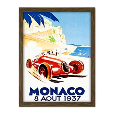 Image of Wee Blue Coo Racing Car Monaco 1937 Grand Prix Artwork Framed Wall Art Print 18X24 Inch