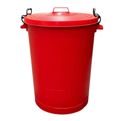 Image of Heavy Duty UK Made Plastic Bin Dustbin, Indoor or Outdoor with Locking Clip Lid for Home Garden Rubbish Waste Animal Feed (110 Litre, Red)