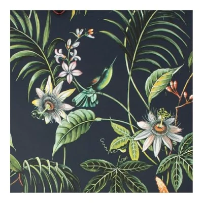 Image of Superfresco Easy Adilah Dark Tropical Floral Wallpaper Paste The Wall Grey &amp; Green Leaved Birds Design Feature or 4 Cover for Small Cracks