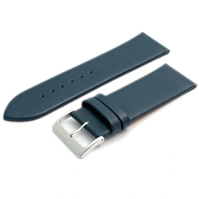 Image of Fine Calf Leather Watch Strap Band 28mm Dark Blue with Chrome (Silver Colour) Buckle. Free Spring Bars (Watch Pins)