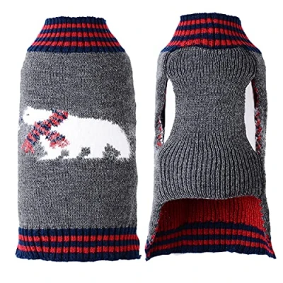 Image of TENGZHI Pet Dog Christmas Sweater,Embroidered Reindeer Elf Clown Turtleneck Ugly Sweaters Jumper For Small Medium Large Dogs,Knitwear Winter WarmPuppy Cat Xmas Clothes Costume (Small, Gray Bear)