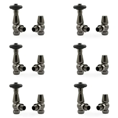 Image of Hot Flow Jordan Traditional Thermostatic Radiator Valve (Angled TRV) (Black Nickel 6 Pack Bundle)