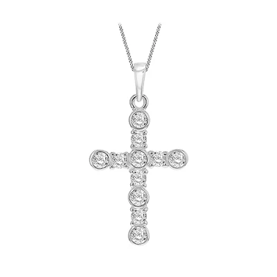Image of Tuscany Silver Women&#039;s Sterling Fancy White Cubic Zirconia Cross Pendant on Curb Chain of 46cm/18&quot;