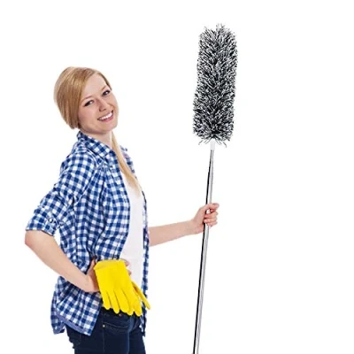 Image of Extendable Microfiber with Extra Long 100 inches Telescopic Pole, Feather Duster Bendable Head, Hand for Cleaning High Ceiling Fans, Blinds, Cobweb, Cars
